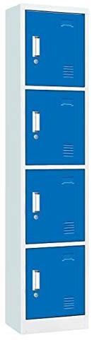 Racking Solutions. Single Door Metal Storage Lockers, Blue & Grey Steel Lockable Unit, Staff Gym School Changing 1850mm H x 380mm W x 450mm D (4 Door Locker)
