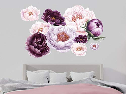 GRAZDesign Wandtattoo Blumen Pfingstrose Vintage - violett Blumenmuster Tapete Schlafzimmer Wohnzimmer Flur Wandaufkleber über Sofa Bett Kommode/Blattgröße 150x60cm