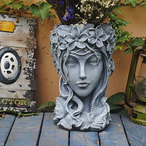 Sungmor Creative Goddess - Statue de jardin en forme de tête de déesse - 23 x 23 x 35 cm - Résine de qualité supérieure - Grand diamètre - Pour terrasse, pelouse, jardin