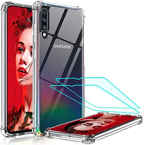 LeYi Handyhülle für Samsung Galaxy A50/A30s/A50s Hülle mit Panzerglas Schutzfolie(2 Stück), Neu Transparent Cover Hard PC Air Cushion Bumper Schutzhülle Handy Hüllen für Case Samsung A50 Crystal Clear