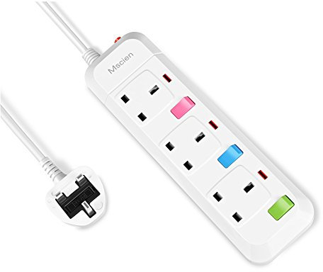 Mscien 3M Extension Lead Surge Protection 3 Way Individually Switched Power Strip With 3 Meter Extension Cord 2500W/10A(3 Gang-3M Cord