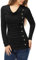 Allegra K Women's Cowl Neck Long Sleeves Buttons Decor Ruched Top Black XXL-24