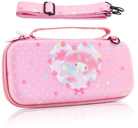 RHOTALL Hülle für Nintendo Switch & OLED Tasche mit Schulter- und Handschlaufe, schützende, Harte, tragbare Transporthülle für Switch Case Zubehör - Rosa