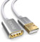 PAXO 0,5m Nylon USB 2.0 extension white, A-A extension cable, aluminium plug, fabric jacket