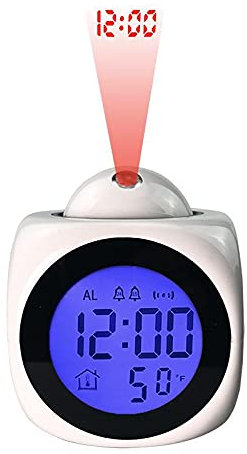 LetCart LCD Uhr Projektionswecker für Schlafzimmer Digitaler Sprachbericht Wecker 12/24 H/Thermometer/Snooze/Schreibtisch Wand Deckenuhr