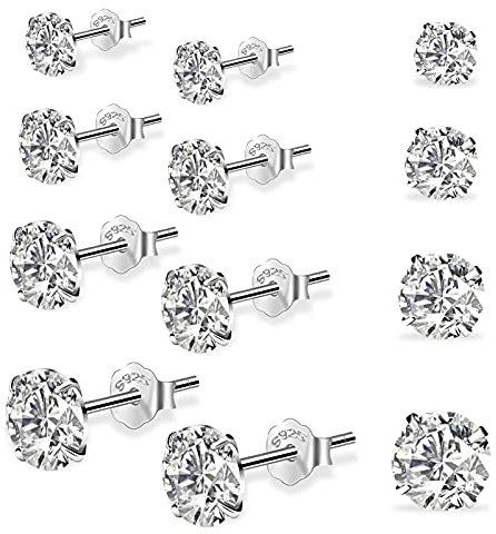 4Paar 925 Silber Ohrringe Set, Damen Ohrstecker, Kleine Runde Glitzer Knorpel Stecker Diamant 3/4/5/6/mm für Männer Mädchen Frauen