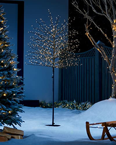 WeRChristmas Pre-Lit Twig Tree, 900 Warm White LED Lights, Black, 6 ft / 1.8 m