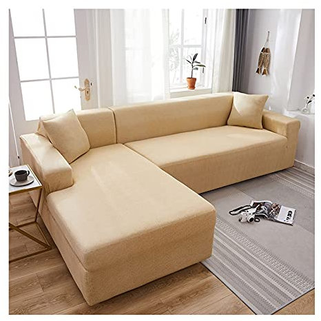 AMDXD Sofabezug 2 Sitzer, Einfarbig Stretch Anti-Rutsche Sofahusse Geeignet für 1/2/ 3/4 Sitzsofa und Ecksofa, in Polyester, Anti-Rutsch, Elastischer, Beige Gelb