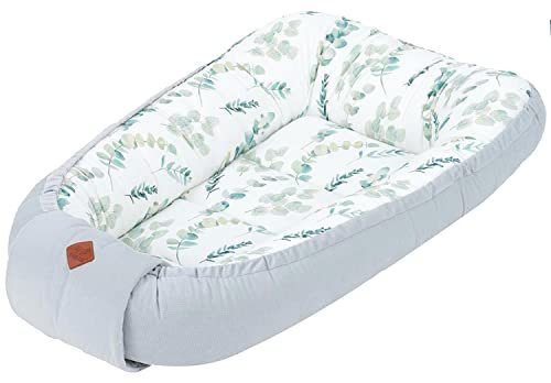 Sevira Kids - Babynest Eukalyptus: Gestepptes Bettverkleinerer aus Baumwolle und Samt, für Neugeborene und Babys, Grün