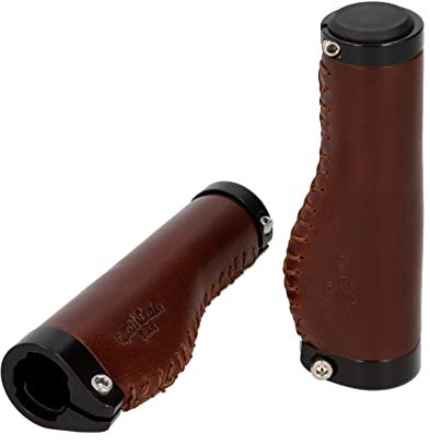 Gusti Lenkergriff Leder - Phil A. Griff Fahrrad Fahrradgriff Ledergriff Braun Leder Metallring schwarz