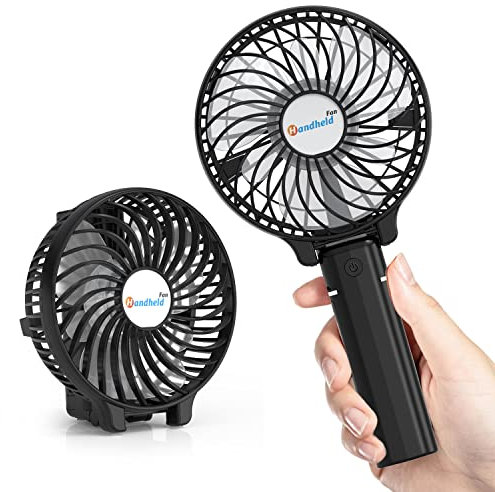 Wasuka Mini Handheld Fan, Portable USB Rechargeable Personal Desktop Hand Fan, 3 Speeds Battery Operated Electric Powered Fan for Home, Office, Travel - Black