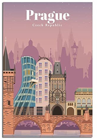 Prag Vintage Reiseposter Gemälde Poster Modern Geschenk Schlafzimmer Deko