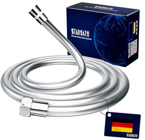 STARBATH Duschschlauch 1.6m Anti-Explosion PVC Glatter Brauseschlauch 160cm Anti-Knick,flexibler,doppelter Messingkopf,Chrom