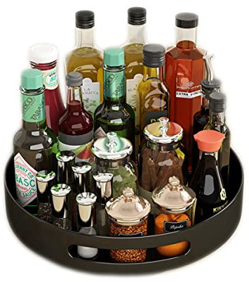 Lazy Susan Turntable Spice Rack, Metal Rotating Tray Organizer for Cabinet Countertop Cupboard Table in Kitchen or Pantry (Steel 25cm 10 inches) (Black)
