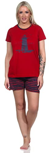 Normann Damen Kurzarm Shorty Pyjama mit Leuchtturm-Motiv - maritim - 122 205 10 756