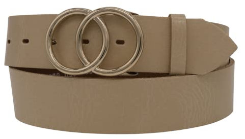 AnnaMatoni Damen Gürtel in weichem Rindsleder mit Doppel O-Ring Schnalle in Gold Nickelfrei 4cm Breit Damen Ledergürtel Echt Leder (Creme 120, TW115-130cm Gesamtlänge)