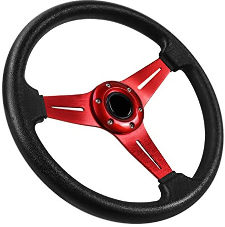 Acclcors Universal Rennlenkrad, Drifting-Lenkrad,Gaming Lenkrad 13.6 6 Schrauben Grip Vinyl Leder mit Hupe Taste für Rennen/Rallye/Motorsport/Autosimulation (Rot)