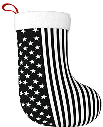 DMORJ Schwarz und Weiß US-Flagge Weihnachtsstrümpfe :: 45 cm Geschenkhalter für Party, Urlaub, Dekorationen (1 Packung).