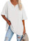 Ebifin Damen Oversize T Shirt mit V-Ausschnitt Kurzärmeliges Casual Lockere Basic Sommer Tee Shirts Bluse.Weiß.XXL
