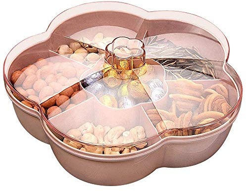 Dovhmoh Snack Storage Box, Flower Shape Snack Tray with Lid, Food Storage Box,Fruit Box Container,Pink