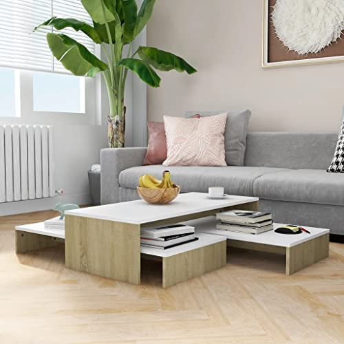 INLIFE Satztisch-Set Weiß und Sonoma-Eiche 100x100x26,5 cm,Weiß,22.7KG