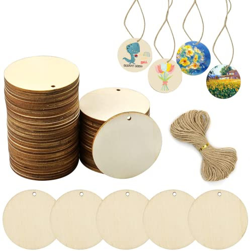CATELL 50 Stück 5 cm Runde Naturholzscheiben zum Basteln mit Loch für Pyrografie, Malerei, Dekorationen, Geschenke