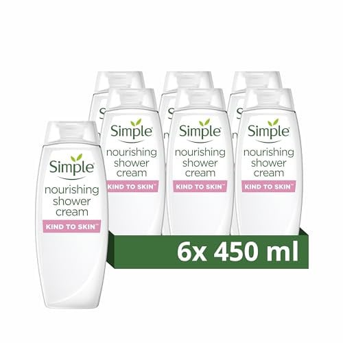Simple Kind to Skin Nourishing Shower Gel, Pack of 6, Shower Gel with Vitamins E and Chamomile Oil for Gentle Skin Care, 450 ml