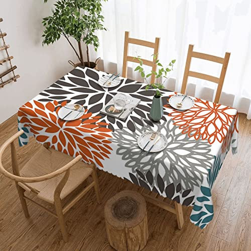 Rechteckige Wachstischdecke Orange Graue Dahlie-Blume Wachstischdecke Wasserdicht Gartentischdecke Pflegeleicht Wachstuchtischdecke Für Indoor Camping Picknick,137X183cm