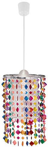 etc-shop Hängelampe Pendelleuchte Pendellampe Kinderleuchte Mädchen Spielzimmer, Metall Textil Kristalle bunt, 1x E27 Fassung, DxH 22,5x136cm