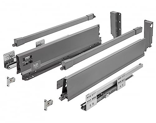 GTV - Modern Box Pro Schubladenschienen I L=550mm H=135mm I Anthrazit I Schublade mit Leises Schließen I Die Synchronisation des Fahrweges der Führungen I Belastung bis zu 40 kg I PB-MBPRO-KPL550B