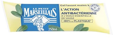 Le Petit Marseillais | Recharge Gel Lavant Mains Action Anti-Bactérienne (berlingot de 250 ml) – Savon mains liquide à l'huile essentielle de sauge – 92% d'ingrédients d'origine naturelle