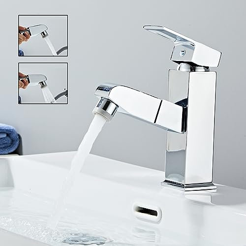 Sumeber Wasserhahn Bad mit herausziehbarer Plating Waschtischarmatur Hoch Badarmatur Waschbecken mit 2 Strahlarten Armaturen Edelstahl Waschtischarmatur für Badezimmer Schwarz Matt