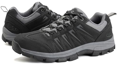OL OUTJET LEGEND Men's Waterproof Hiking Shoes Leather Comfortable Lightweight Anti-Slip Outdoor Walking Work Sneakers Black