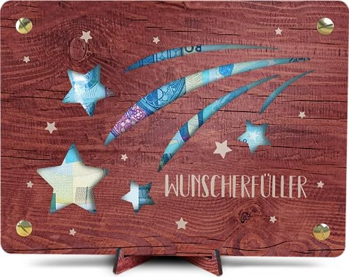 Geldgeschenk Reisekasse - XL Geldgeschenk aus Holz inkl. Ständer | Reise Geschenk, Urlaub Geschenk, Urlaubskasse, Sternschnuppe, Reisekasse, Geldgeschenk Reise, Urlaubskasse Geschenk (Sternschnuppen)