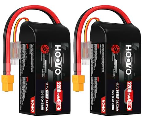 HOOVO 3S Lipo Battery 2200 mAh 11.1 V 50C SoftCase Short Battery Lipo Batteries with XT60 Plug RC Battery for 1:14 RC Car Truck Helicopter Airplane Rock Crawler Airplane Helicopter (2 Packs)
