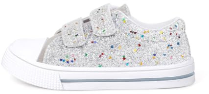 Kids Trainers Girls Gradient Easy Fasten Casual Sneakers Outdoor School Shoes Walk Sport Canvas Shoes Size 11 UK Child Silver Glitter