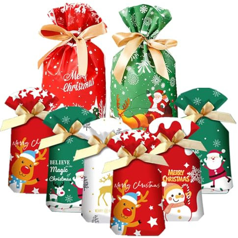 Sacs Cadeaux de Noël 34 Pièces - Différentes Tailles, Sacs à Cordon pour Anniversaires et Fêtes