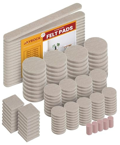 Felt Furniture Pads - 176 Pads for Furniture Feet - Thick Floor Pads in 6 Sizes - Self Adhesive Felt Floor Protectors - Chair Leg Floor Protectors, Sofa Feet Protectors - BEIGE