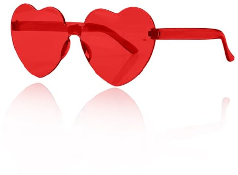 Tabanzhe Chic Retro Heart Shaped Sunglasses - Rimless Novelty Party Glasses, Fashionable Eyewear for Cosplay, Self-Driving, Fishing, Party, Beach Vacation and Other Scenes Red