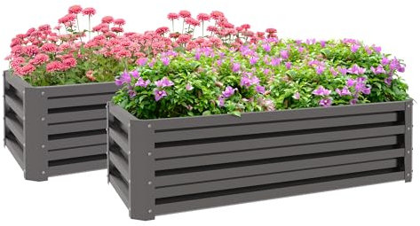 Outsunny Set of 2 Raised Garden Bed, Outdoor Planter Box with Galvanised Steel Frame for Growing Vegetables, Flowers and Herbs, 110 x 50 x 30cm, Dark Grey
