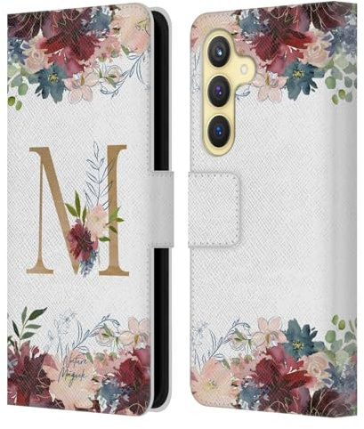 Head Case Designs Licenciado Oficialmente Nature Magick Letra M Flores Monograma Floral Oro Carcasa de Cuero Tipo Libro Compatible con Samsung Galaxy S24 5G