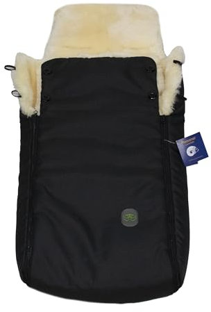 Reissner Lammfelle Merino Lammfell Baby Fußsack KESSY mit Reißverschluss für Kinderwagen Buggy & Stroller schwarz