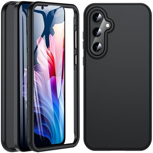 Hülle für Samsung Galaxy A55 5G, Handyhülle Samsung A55 5G, 360 Grad Rundumschutz Stoßfest Silikon Roubst Bumper Case Outdoor Cover Mit Integriertem Displayschutz Schutzhülle für Samsung A55,Schwarz