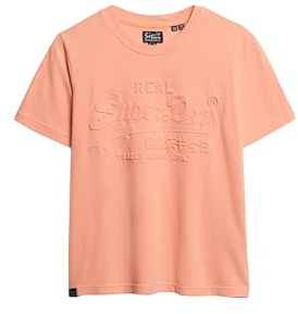 Superdry Damen Lässiges T-Shirt mit Prägung Blasses Papaya Pink 36