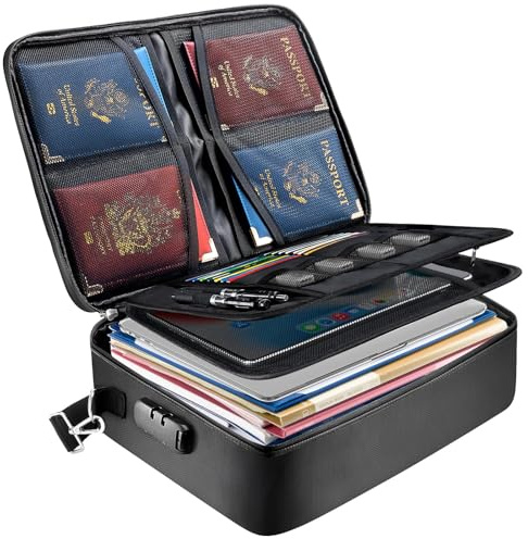 BALEINE Fireproof Document Box with Lock, Portable Fireproof Document Bag Waterproof Fire Proof File Boxes for Documents, File Organizer Box for Important Paperwork (Black, 15''x11''x4'')