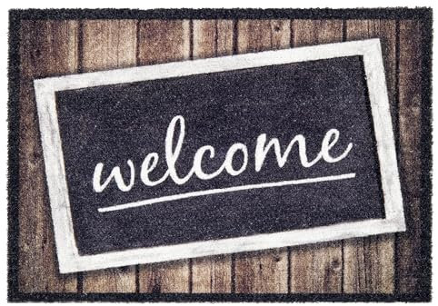 ASTRA Hochwertige Brush Fußmatte Haustür - Welcome Schild 50 x 70 cm - rutschfeste Schmutzfangmatte wetterfest - außen Fussmatte innen - Waschbare Türmatte