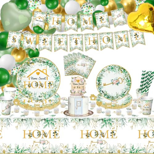 181 decorazioni per feste di inaugurazione della casa, tra cui piatti per feste in casa, tovaglioli, tazze, palloncini, striscioni di compleanno, topper per torta e tovaglia per benvenuto a casa nuova