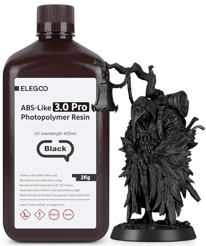 ELEGOO 405nm ABS-Like Resin 3.0 Pro, UV-Härtendes 3D Resin mit Hohe Präzision, Nicht Spröde, Nicht Giftig für LCD/DLP 3D Drucker Photopolymer Harz Schwarz 2000g