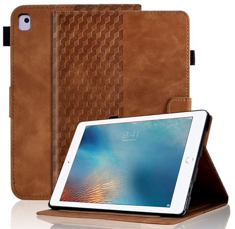 Vkooer Funda para iPad Pro 9.7 2016 (Modelo: A1673 A1674 A1675) Funda de Piel sintética de con función de Apagado y Encendido automático, Soporte de visualización multiángulo, Marrón