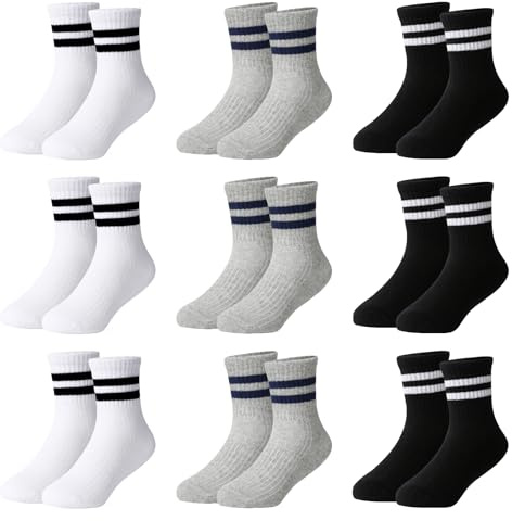 Moitiy 9 pares de calcetines para niños y niños, calcetines de tenis para niños y niñas, elásticos, de algodón, unisex